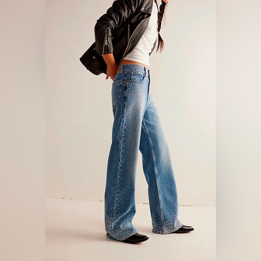 NWT We The Free Tinsley Baggy High Rise Straight Leg Jeans In Rhinstone Cowgirl - Picture 5 of 6